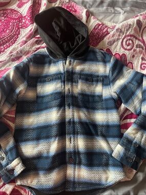Kids Blue Plaid Button-Front Hooded Shirt Jacket